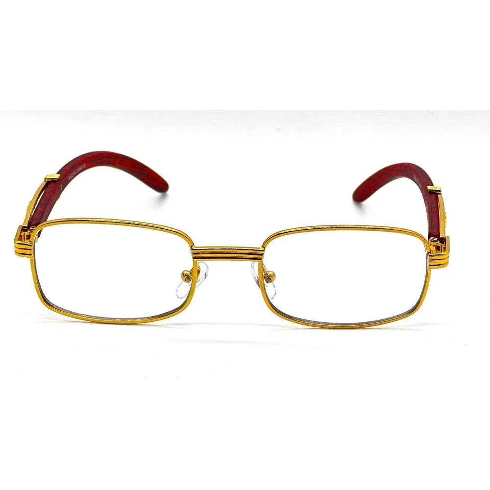 Rimless Rectangle Sunglasses for Men Hip-hop Wood Small Square Clear Lens Lentes